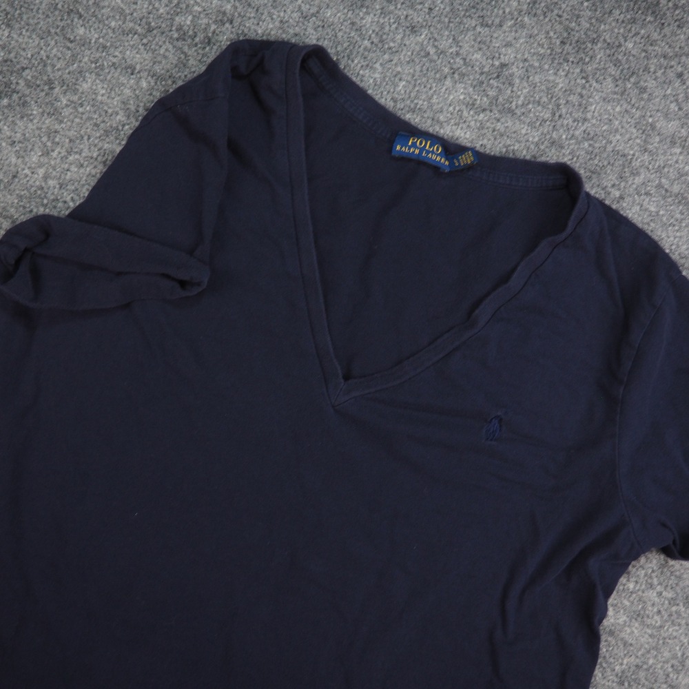 Polo Ralph Lauren T-Shirt Mens Large V-Neck Navy Blue Solid Pony Logo Classic